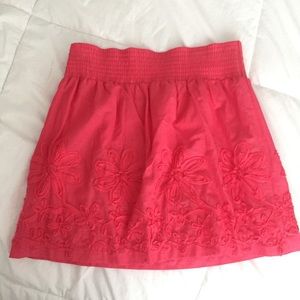 Coral Skirt w/ Floral Appliqué